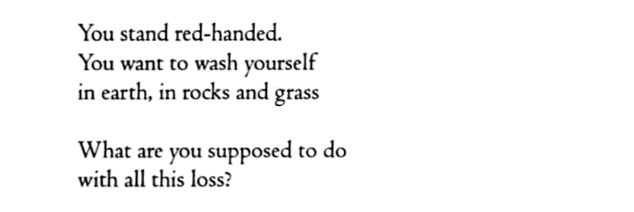 You stand red-handed. You want to wash yourself in earth, rocks and grass. What are you supposed to do with all this loss?